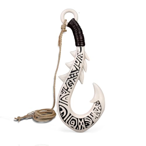 The Polynesian Demigod Maui-Inspired Cosplay Samll Fish Hook Props Engraved Hawaii Tribal Design (Ivory White)