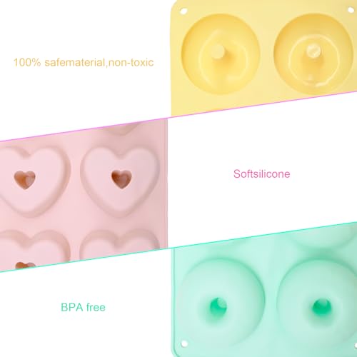 3PCS Silicone Donut Moulds Set, Heart and Round Shape Non Stick Doughnut Pan, Reusable Baking Tray for Oven Cupcakes Brownies Desserts - Image 4