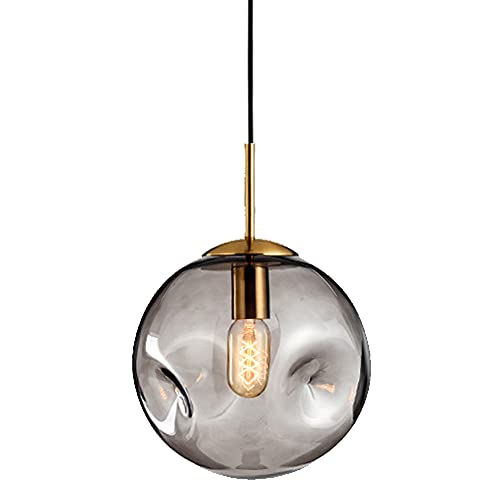 SDUYTEG Lámpara Colgante Posmoderna De Bola Redonda De Vidrio Cóncavo, Lámpara De Techo Ajustable De 1 Luz, E26 / E27, Lámpara Colgante con Base, Accesorios Adecuados para Cocina, Isla