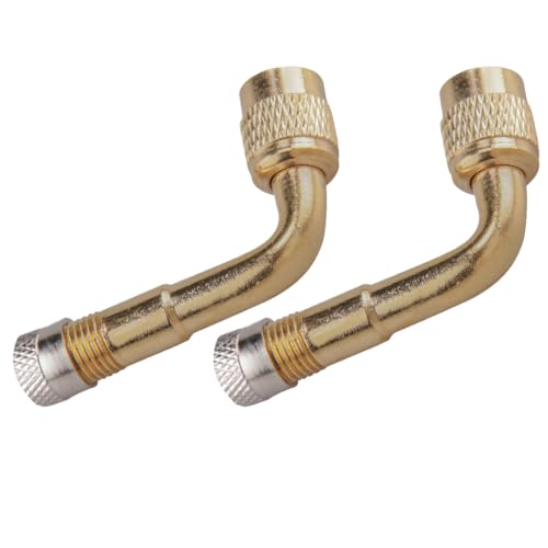 Rallonge de Valve Pneu, 2 Pièces Extensions de Valve Pneu 90 Degrés en Cuivre, Embout Gonflage Velo avec Clapet Anti Retour Trottinette, Adaptateur de Valve pour Voiture, Moto, Vélo, Scooter