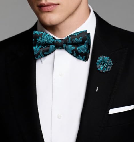 Image of Dubulle Mens Paisley Striped Bowtie Set Pre-tied Bowtie for Men and Pocket Square Set Wedding Business