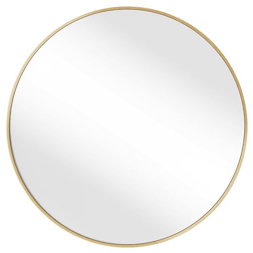 SONGMICS Miroir Rond, Miroir Mural, Diamètre 61 cm, Cadre en Métal, Facile à Installer, pour Salle de Bain, Salon, Chambre, Entrée, Couloir, Doré LWM102A01