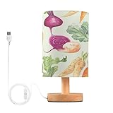 Sevdomey Lámpara de mesa de noche de verduras con puerto USB, no necesita bombilla, luz LED cálida para dormitorio, sala de estar, oficina, lámpara de mesita de noche para lectura, estudio, decoración