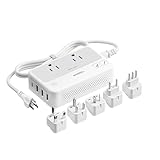 TESSAN 220V to 110V Voltage Converter, Universal Travel Power Adapter Combo with International Plug (Type C/G/D/I/L), 2AC 4 USB Ports(1 USBC)，230W Max Step Down Transformer for US to Europe