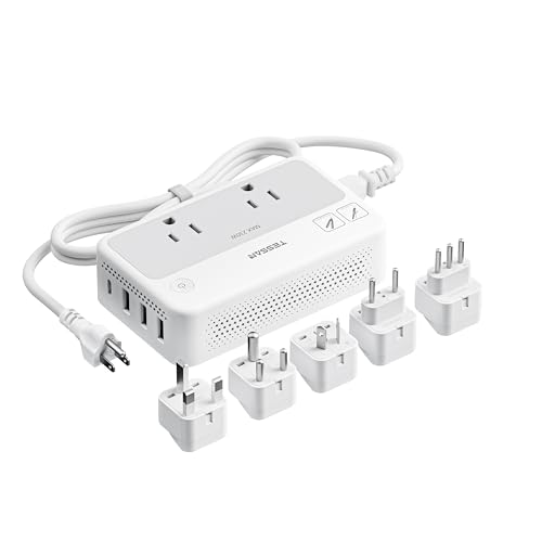TESSAN 220V to 110V Voltage Converter, Universal Travel Power Adapter Combo with International Plug (Type C/G/D/I/L), 2AC 4 USB Ports(1 USBC)，230W Max Step Down Transformer for US to Europe