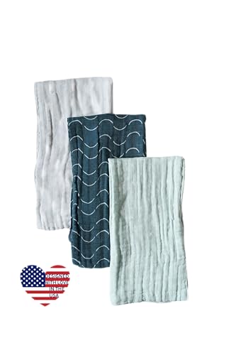 Image of FLORABORA BABY Organic Muslin Burp Cloths, Set of 3 | 100% Cotton Boho Extra-Large 22"x12" Soft Absorbent Shower Gift Essentials Gear Three Pack Burping Cloth Rags Towels for Newborn Boys Girls