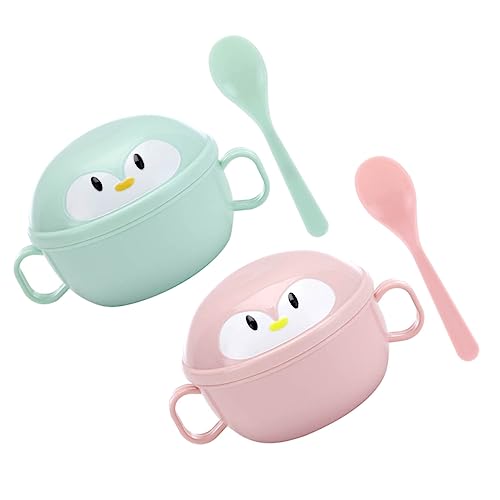 OKUMEYR 2 Juegos tazón de complemento alimenticio tazones de bocadillos para niños platos de alimentación para bebés mostrada cubiertos infantiles cuenco de doble asa portátil
