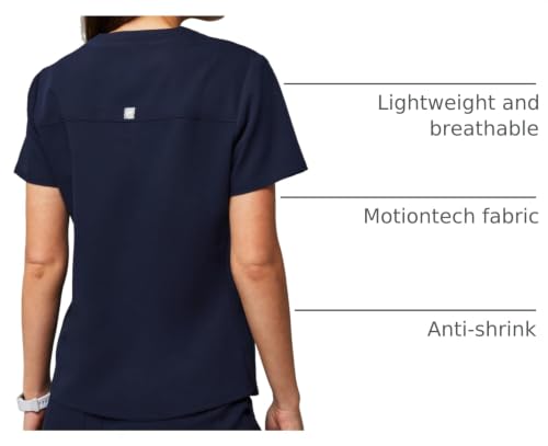 Fabletics Women's Vital 1-Pocket Scrub Top - MotionTech, Wrinkle-Resist, Chest Pocket, Anti-Shrink, Semi-Slim Fit, XL, Navy by Fabletics - Used condition - US$31.96