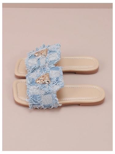 GORGLITTER Girl's Denim Sandals Dressy Square Toe Metal Jean Sandals Summer Slide Shoes Trendy Fashion4