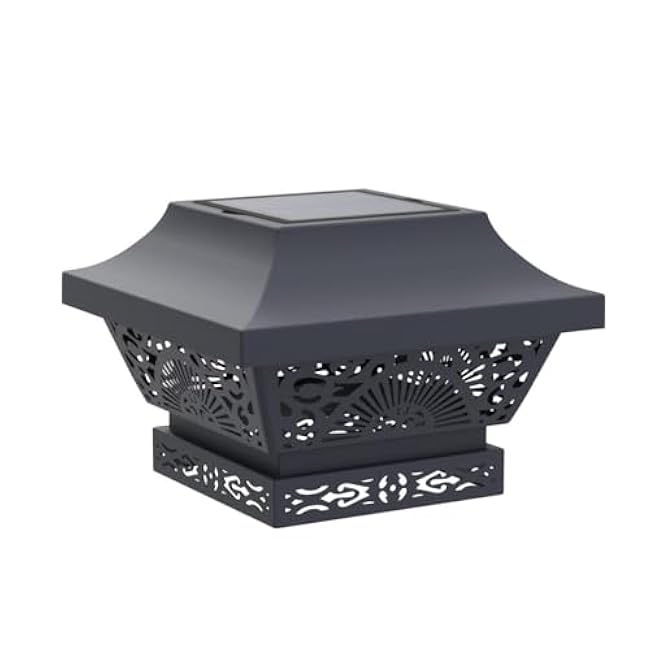 DenicMic Solar Post Lights 2 Pack Solar Post Cap Lights Outdoor Waterproof Metal 25 Lumen Warm White LED Lighting for 3.5x3.5 4x4 5x5 Wooden Fence Posts, Deck Rail, Yard, Patio, Garden (Black)