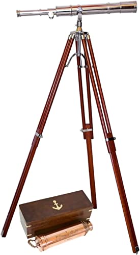 Vintage Brass Telescope Chrome Finish with Free Copper Telescope Floor Standing Adjustable Tripod 27'' Home Decor Telescope