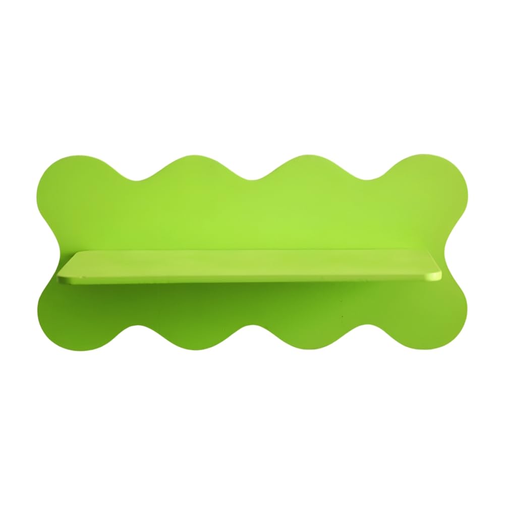 Wouueso Wooden Wavy Storage Rack Wall Shelf Home Decoration Green