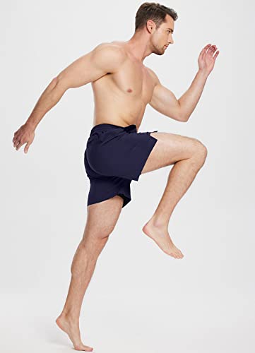Baleaf Men's 5 Inch Inseam Swim Trunks With Compression Liner Quick Dry Swimming Board Shorts With Pockets Dark Blue S #TOP4