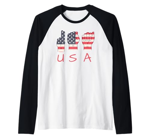 ASL Patriotic Mom USA Sign Language Teacher 4th of July Raglan Baseball Tee