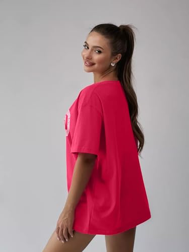 Image of LEOTUDE Half Sleeve Cottonblend Oversized Tshirt for Women, Round Neck