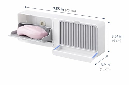 Image of Wall Mounted Soap Box with Flip Cover and Drain Tray | Detachable Inner Support | Adhesive Sticker Installation | ABS Soap Holder for Bathroom (Grey)