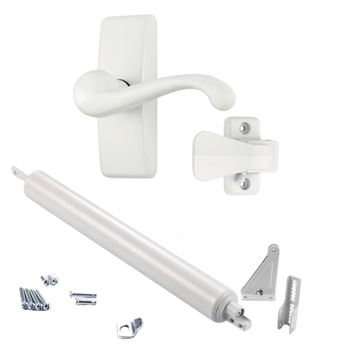 Ideal Security 9GL Bundle Standard Storm Door Closer with GL Lever Handle Set, Adjustable Speed, Smooth Closing for Lightweight to Medium Doors, White