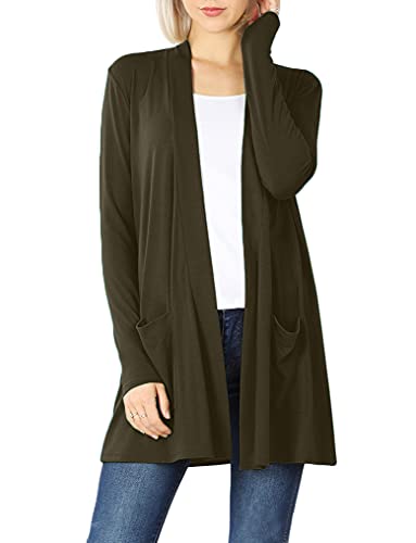 Image of Women's Open Front Cardigan Long Sleeve with Pockets Casual Outwear