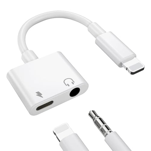 TreeTribe 1 Pack Headphone Adapter for iPhone iPad,2 in 1 Adapter to 3.5mm iPhoneHeadphone Aux Audio + Charger Splitter Adapter Compatible with iPhone 14/13/12/11/XS/XR/X/8/iPad