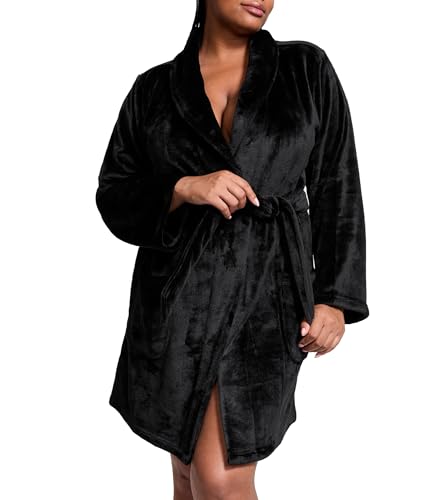 Victoria's Secret Short Cozy Robe, Robes for Women, Black (XS/S)