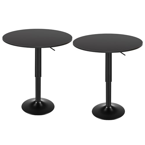 Image of HOOBRO 2 Pcs Bar Table, Height-Adjustable Round Pub Table 27-35.4 Inches with Sturdy Base, Modern Style Bar Table Easy Assembly with Metal Base for Pub, Party and Small Places, Black BK58BTP201G1N1