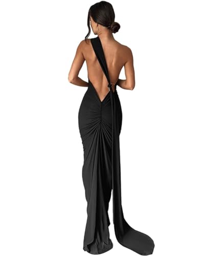 ABINGOO Vestido de Verano Largo para Mujer Maxi Vestido Sexy Bodycon Sin Mangas Elegante Vestido Color Sólido Halter Vestido de Cóctel de Noche(Negro,S)