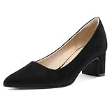 mysoft Women's Pointed Toe Pumps 2 Inch Chunky Block Low Heels Dressy Shoes Slip On Pumps Black Suede