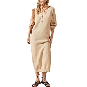 Women'S Spring Dresses Long Sleeved V Neck Oversized Solid Color Sweater Button Casual Midi Shirt Dresses, S-Xl 7 31bcqkoehkl. sl500 . ss300