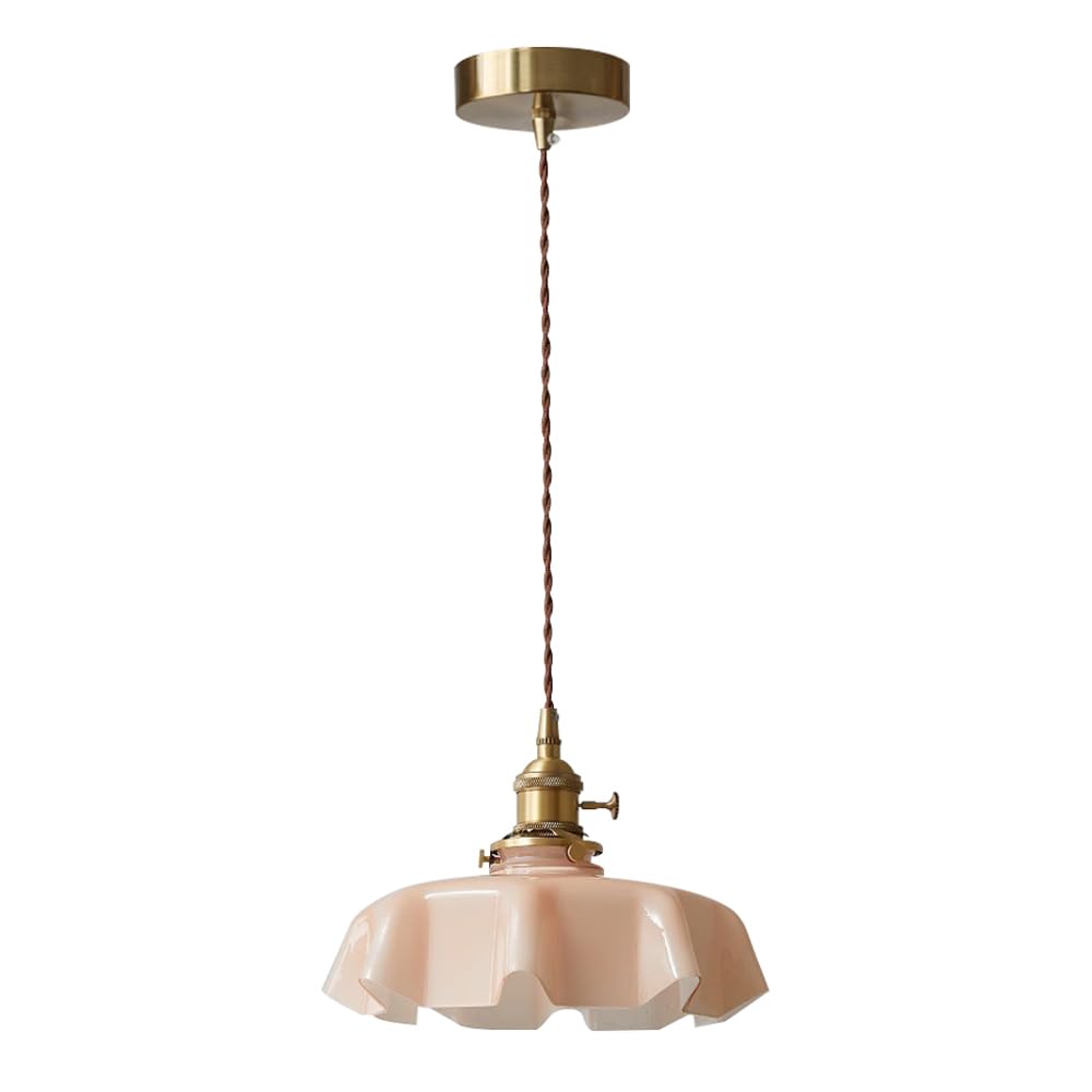 ZGDHWCR E26 Light Source Glass Pendant Lamp, Nordic Minimalist Style Hanging Light, Single Head Height Adjustable Chandelier, Bedroom Kitchen Island Balcony Decoration Light Fixtures