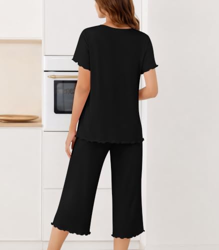Image of NACHILA Women's Bamboo Viscose Pajama Sets Summer Cooling Short Sleeve Capri Soft Pjs Night Sweats Moisture Wicking Sleepwear