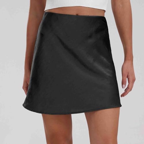 Akklian Mini Skirts for Women Satin Mid Elastic Waist Ruffle A-Line Short Skirt Casual Summer Party Skirts Lightweight Skirt2