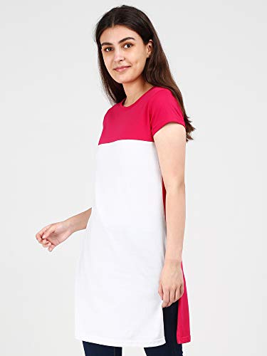 Image of FLEXIMAA Women's Cotton Round Neck Color Block Half Sleeve Long Top
