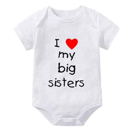WOOYONGING I Love My Big Sisters Newborn Boy Romper Outfits Short Sleeve Baby Boy Newborn Outfit White Baby Girl Outfits 0-3 Months