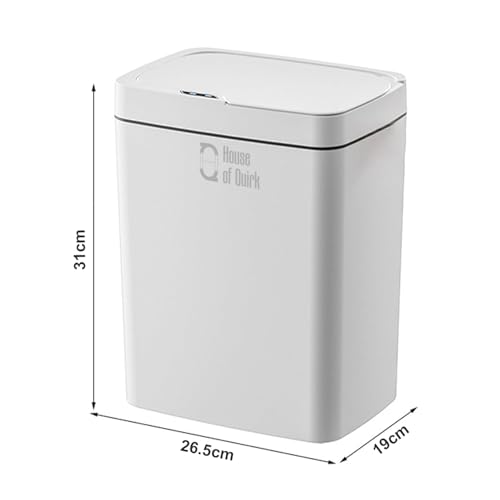 Image of House of Quirk Plastic Automatic Bathroom Trash Can With Motion Sensor, Smart Garbage Bin With Lid, Slim Touchless Kitchen Waste Basket (15 Litre, White)