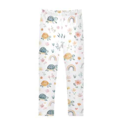 Cute Turtles Girls' Leggings Toddler Doodles Rainbow Kids Yoga Pants Dance Active Tights 4T