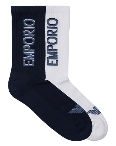 Emporio Armani Men's 2 Pack Logo Crew Sock, Armani Blue/White, One Size