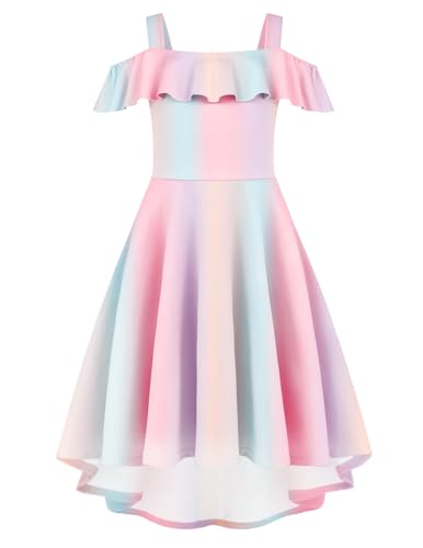 Arshiner Girls Summer Dress Off Shoulder Flutter Sleeve Midi Swing Cassual Formal Dresses with Pocket