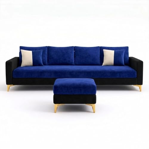 Image of Classiq Rich 5 Seater L Shape Sofa Set with Movable Ottoman | Flexible Layout | Spacious Soft Touch Seating | Designer Sofa for Living Room (Dark Blue & Black)