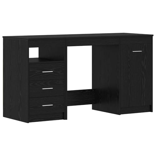 Table secrétaire en bois d'ingénierie chêne noir robuste 140 cm