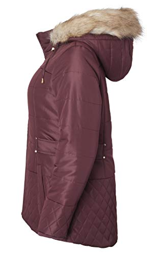 Women Midlength Down Alternative Quilt Winter Puffer Coat Zip Off Fur Trim Hood4