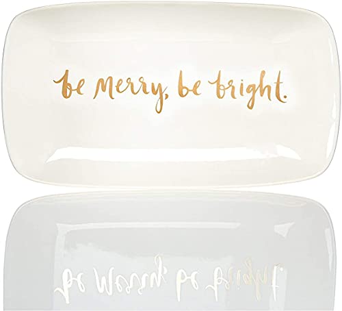 kate spade new york Arbor Village Be Merry Be Bright 13.75-in Hors D'Oeuvre Tray, White & Gold