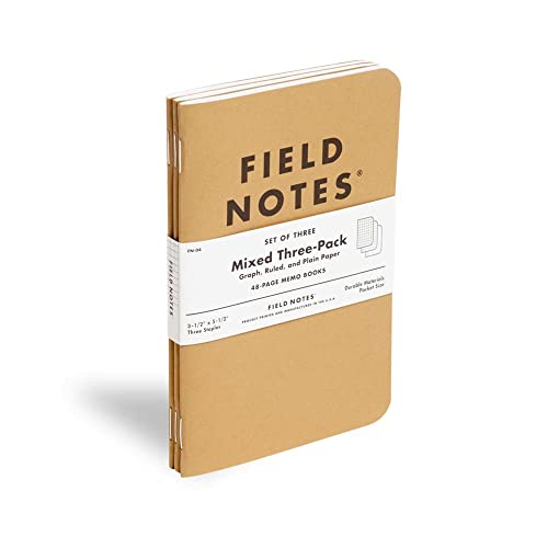 Field Notes: Original Kraft 3-Pack - Mixed Paper (1 Graph, 1 Ruled, 1 Plain Book) - 48 Pages - 3.5" X 5.5" #TOP1
