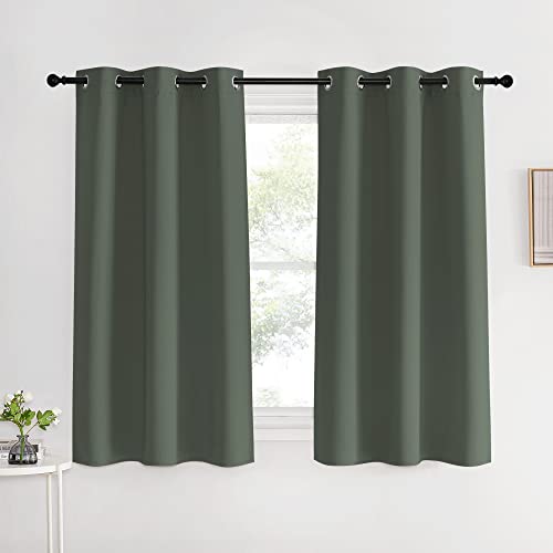 NICETOWN Thermal Insulated Curtains Blackout Draperies, Dark Mallard, Set of 2, 42 by 60 inches Long, Window Treatment Solid Grommet Room Darkening Drape Panels for Bedroom Dark Mallard 42"W