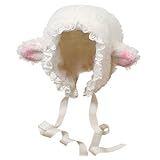 Lammmütze für Mädchen, niedliche Cartoon Schafmütze mit Riemen, Y2k Beanie, Winter Kopfbedeckung, Cosplay, Foto Requisiten, Partyzubehör, Lamm, Schaf, Ohren, Kostüm, Kostüm, Tier, Ohren