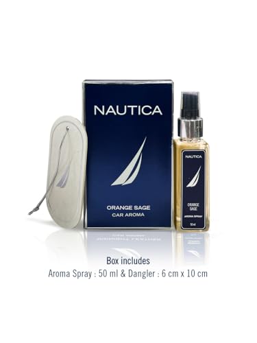 Image of NAUTICA Luxury Car Fragrance Spray with Hanging Tag Card | Orange sage | 50ml premium Car Air Freshener | 300+ Sprays | Long Lasting Car Freshener | Car Odour Remover