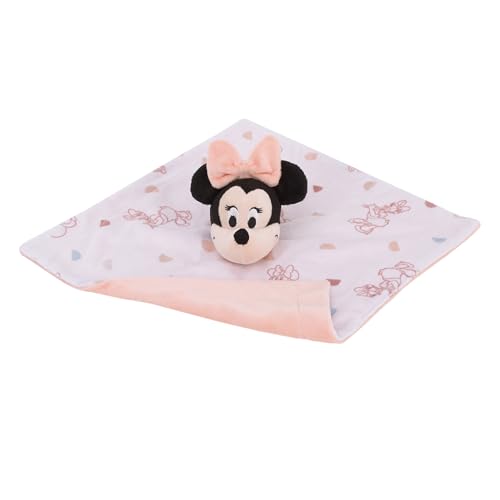 Image of NoJo Disney Minnie Mouse White, Light Blue, and Peach Super Soft Security Baby Blanket with Plush Minnie Mouse Head