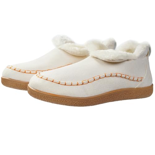 Harssidanzar Chaussons-bottes d'hiver pour femmes avec semelle en caoutchouc - Enfiler, pour extérieur, intérieur CL209EU, Blanc, Taille 38