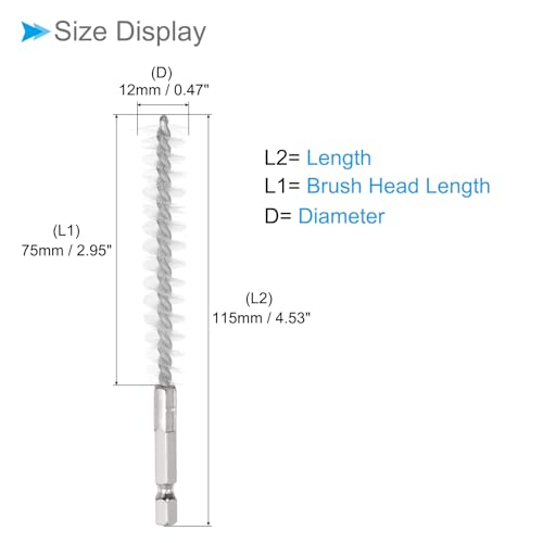 Image of Bore Brush, 12mm Dia 75mm Length, Nylon Twisted Cleaning Wire Brushes with 1 /4 inch Hex Shank - (Applications: for Power Drill)