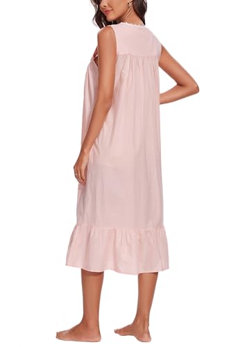 Image of AVIIER 100% Cotton Nightgowns for Women Sleeveless Sleep Dress Ladies Gowns Sleepwear with Pockets
