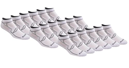 Saucony Men's 6 Performance Comfort Fit No-Show Socks Running, White (18 Pair), Large (Pack of 18)